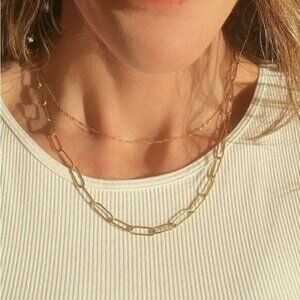 Layering Necklace Gold Paperclip Chain Necklace Everyday Necklace Waterproof